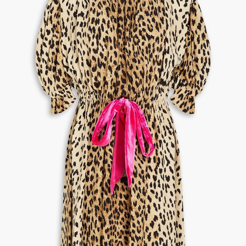Valentino Leopard Print Mini Dress with Vibrant Pink Accent